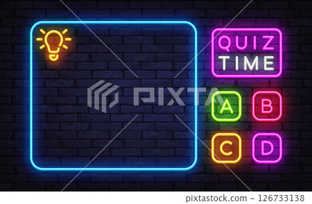 Creative quiz interface with left answer zone and icons for ABCD on the right 126733138