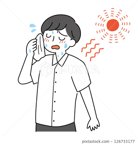 一名男子在夏天的酷暑中擦汗 126733177
