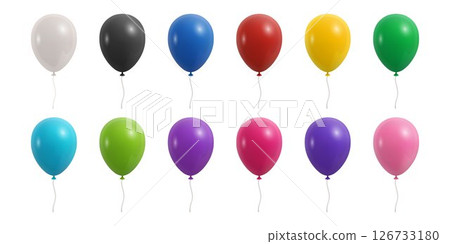 Vector 3d Realistic Colorful Balloon Icon Set, Isolated. Realistic Glossy Balloons in Red Blue Yellow Pink Green for Party, Celebration, Birthday Design. Balloon Clipart Elements, Icons for Event 126733180
