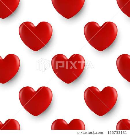 Red Glossy Heart Seamless Pattern. Seamless 3d Vector Hearts for Valentine's Day, Romantic Background. Love Concept. Seamless Heart Illustration 126733181
