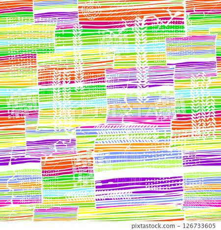 Seamless background with graphic colored lines. hand drawing. Not AI . Vector illustration 126733605