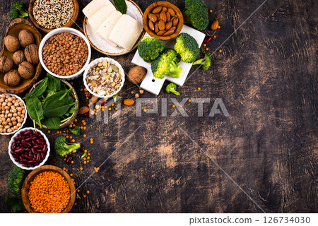 Asortment of plant based vegan protein products Asortment of plant based vegan protein products 126734030