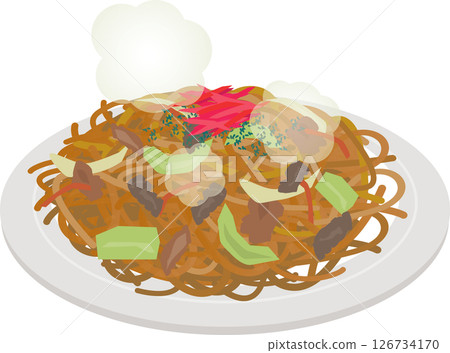 Fried noodles served on a plate 126734170