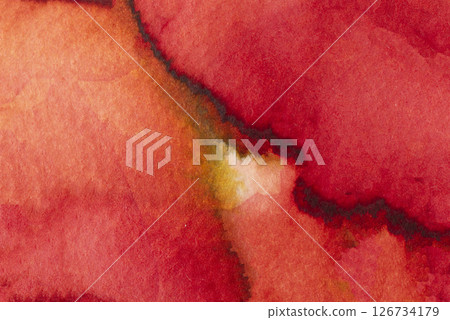 Vibrant watercolor abstract artwork showcasing rich reds and warm hues in fluid shapes 126734179