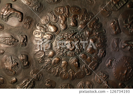 bronze aegis with the gorgon Medusa in the center bronze aegis with the gorgon Medusa in the center 126734193