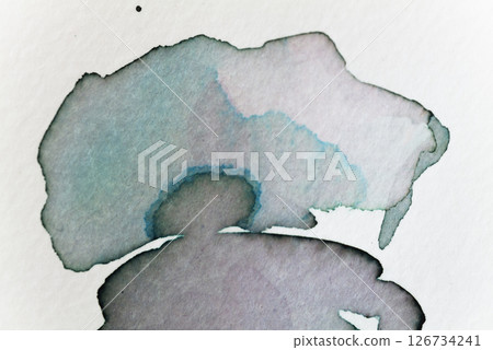 Watercolor silhouette of a person with a large colorful hat walking in a soft pastel landscape 126734241