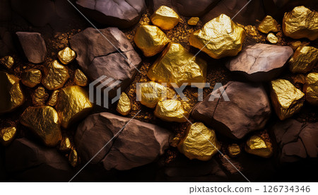 Contrast between gold ore and rocks / Background material symbolizing resources, value and discovery 126734346