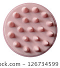 Pink silicone scalp massager with soft spikes, hair care tool, shower scrubber, isolated on transparent background 126734599