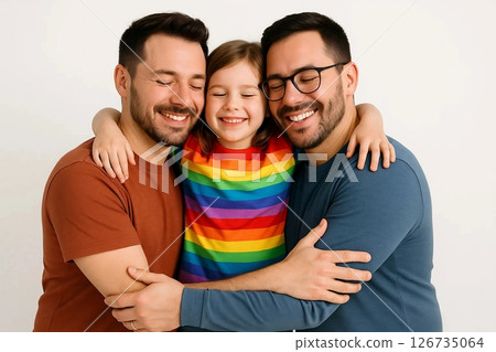 Happy Non-Traditional Family with Two Fathers and Child 126735064