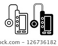 Icon set of insulin pumps in both line and solid styles, designed in black and white 126736182