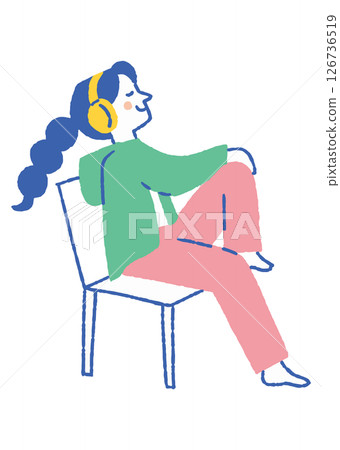 Woman sitting on a chair and listening to music_color Woman sitting on a chair and listening to music_color 126736519