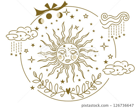 Sun and celestial motif emblem 126736647