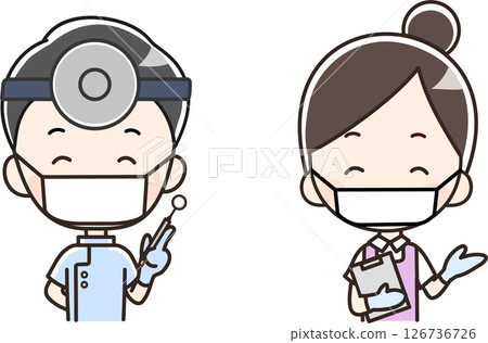 牙醫/牙醫/牙科保健師戴口罩的上半身插圖 126736726