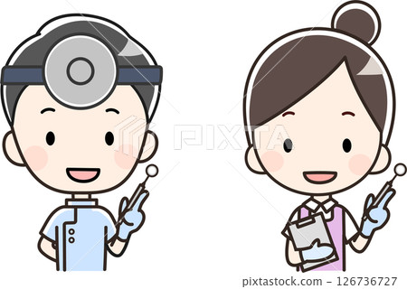 牙醫/牙醫/牙醫師拿著鏡子的上半身插圖 126736727