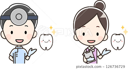 美麗的牙齒和牙醫/牙醫/牙科保健師上身的插圖 126736729