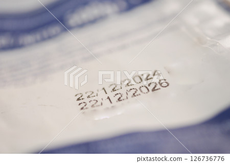 Expiration dates printed on packaging for food items Expiration dates printed on packaging for food items 126736776