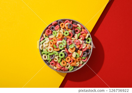 Colorful cornflakes, concept of tasty breakfast, morning food Colorful cornflakes, concept of tasty breakfast, morning food 126736922