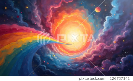 a rainbow colored cloud with a rainbow in the middle a rainbow colored cloud with a rainbow in the middle 126737341