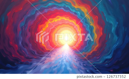 painting of a rainbow tunnel with a bright light at the end painting of a rainbow tunnel with a bright light at the end 126737352
