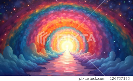 painting of a rainbow tunnel with a bright light at the end painting of a rainbow tunnel with a bright light at the end 126737353