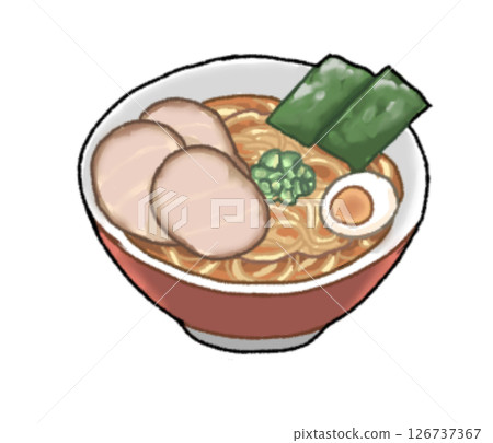 中式麵條配烤豬肉、水煮蛋、蔥花和海藻 126737367