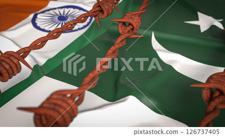 The India and Pakistan flag image 3d Rendering. The India and Pakistan flag image 3d Rendering. 126737405