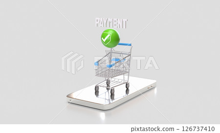 The Green sphere and icon on Mobile  3d Rendering. 126737410
