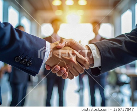 Businessmen in suits shaking hands to establish a partnership 126737847