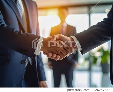 Businessmen in suits shaking hands to establish a partnership 126737848