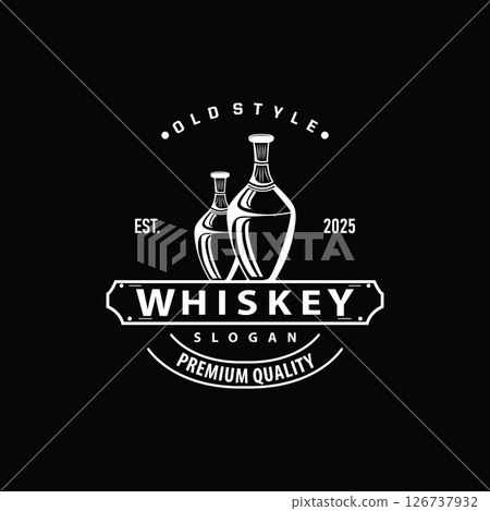 simple minimalist whiskey logo design, bourbon drink design old retro vintage ornament illustration symbol brand product template, business, bar, cafe, restaurant 126737932