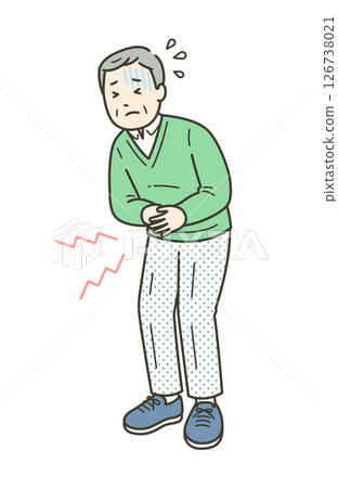 一位老人因腹痛摀著肚子的插圖 一位老人因腹痛摀著肚子的插圖 126738021