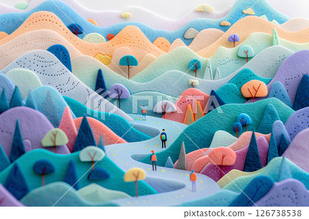 Mountain range and fun hiking scenery (pastel tones) 126738538
