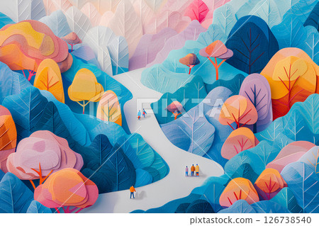 Mountain range and fun hiking scenery (pastel tones) 126738540