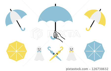 一組手撐雨傘和簡單雨傘的插圖 126738632
