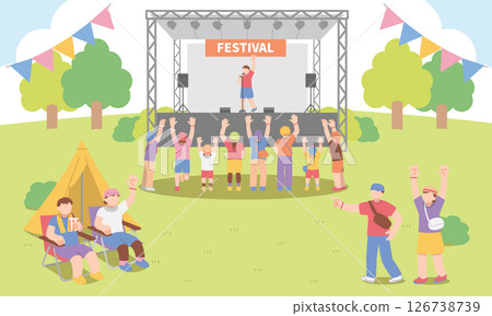 帶有戶外舞台的夏季節日插圖 126738739