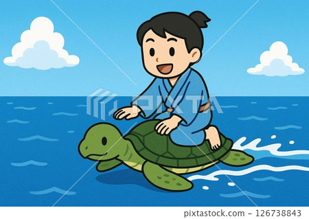 Urashima Taro travels the sea on a turtle 126738843