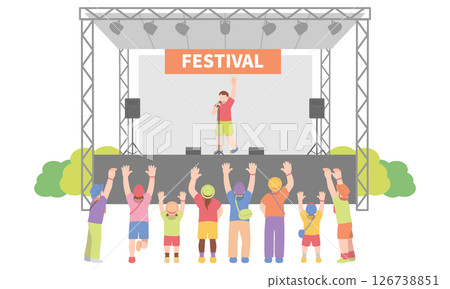夏季音樂節上人們在舞台上欣賞音樂的插圖 夏季音樂節上人們在舞台上欣賞音樂的插圖 126738851