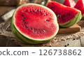 Freshly sliced watermelon served on wooden table 126738862