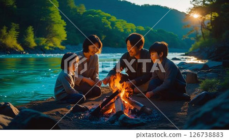 A family camping by the river 126738883
