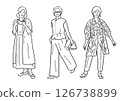 Middle-aged women's fashion full-body hand-drawn illustration 126738899