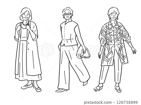 中年女性時尚全身手繪插畫 中年女性時尚全身手繪插畫 126738899