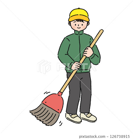 A man sweeping with a broom 126738915
