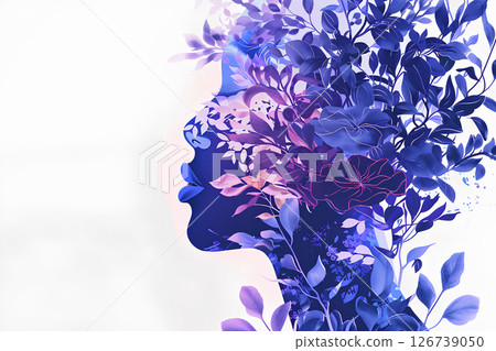 女孩的側面和花的插圖-1 126739050