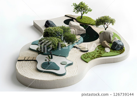 日式庭園的美麗風景（3D）-1 126739144