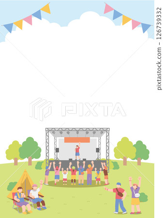 帶有戶外舞台的夏季節日插圖（A4尺寸） 126739332