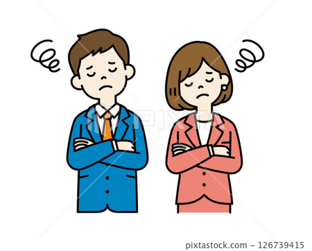 一位商人嚴肅思考的簡單向量插圖素材_男女套裝_顏色 126739415