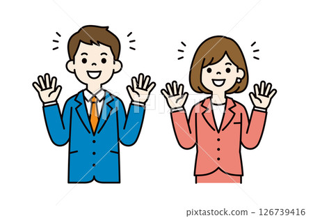 一位商人張開雙臂歡欣鼓舞的簡單向量插圖素材_男女套裝_顏色 126739416