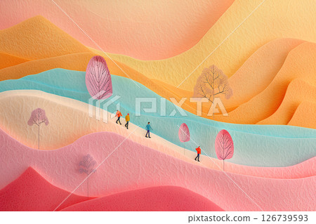 People trekking, mountain climbing, mountaineering, hiking - 4 126739593