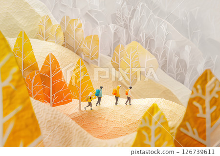 Yellow leaves trekking, mountain climbing, mountaineering, hiking texture-1 126739611