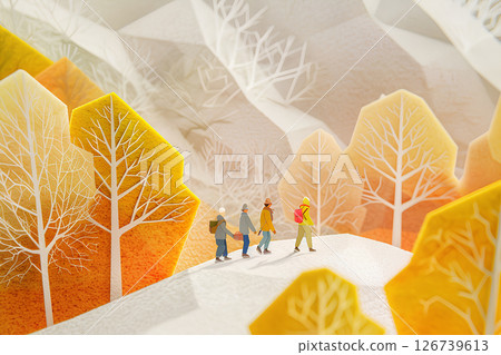 Yellow leaves trekking, mountain climbing, mountaineering, hiking texture-1 126739613